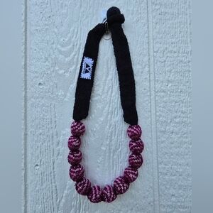 Vianney Mendez Statement Necklace Beads Woven Cloth Ethnic Black Magenta White